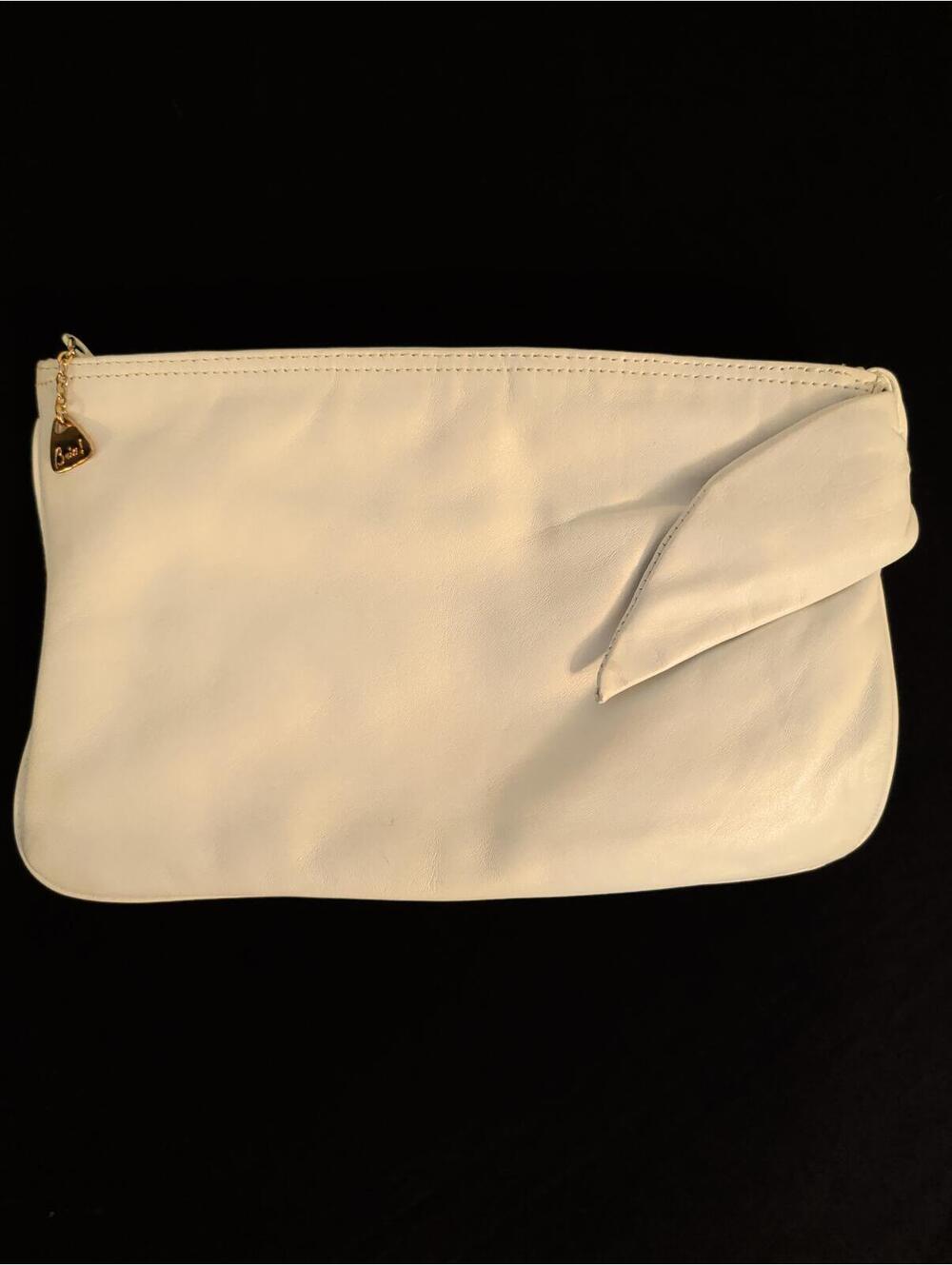 Brio! Vintage 80's  White Leather Clutch Bag Velvet Interior